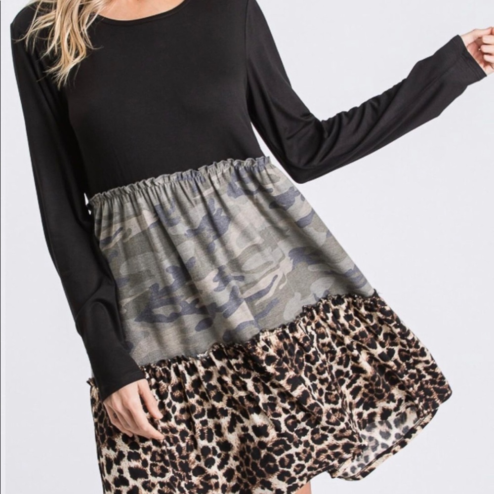 Soft camo and leopard dress.